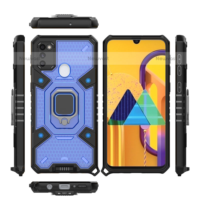 Silicone Matte Finish and Plastic Back Cover Case with Magnetic Finger Ring Stand KC3 for Samsung Galaxy M30s
