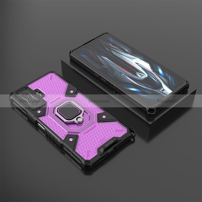 Silicone Matte Finish and Plastic Back Cover Case with Magnetic Finger Ring Stand KC3 for Xiaomi Poco F4 GT 5G
