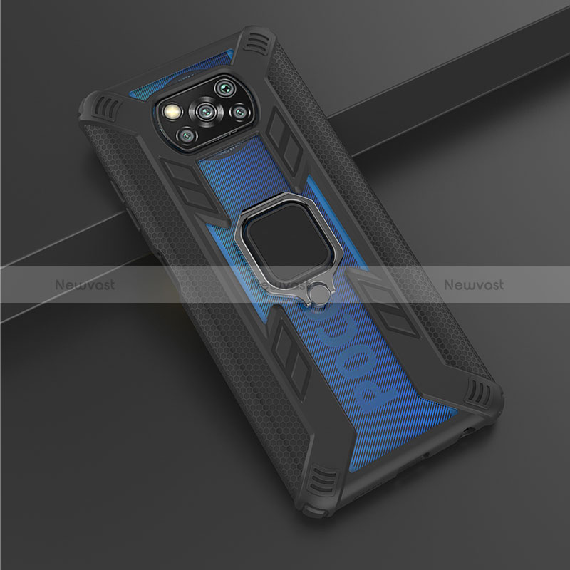 Silicone Matte Finish and Plastic Back Cover Case with Magnetic Finger Ring Stand KC3 for Xiaomi Poco X3 Pro