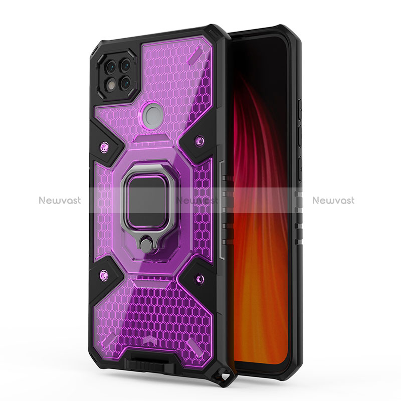 Silicone Matte Finish and Plastic Back Cover Case with Magnetic Finger Ring Stand KC3 for Xiaomi Redmi 9 India