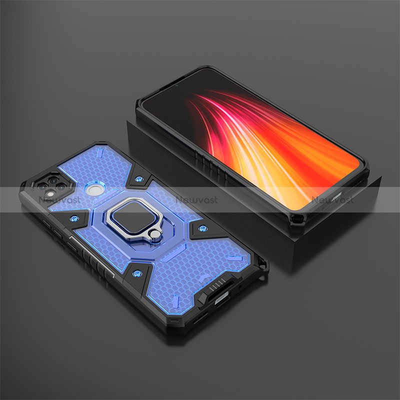 Silicone Matte Finish and Plastic Back Cover Case with Magnetic Finger Ring Stand KC3 for Xiaomi Redmi 9 India Blue