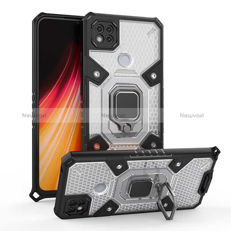 Silicone Matte Finish and Plastic Back Cover Case with Magnetic Finger Ring Stand KC3 for Xiaomi Redmi 9C