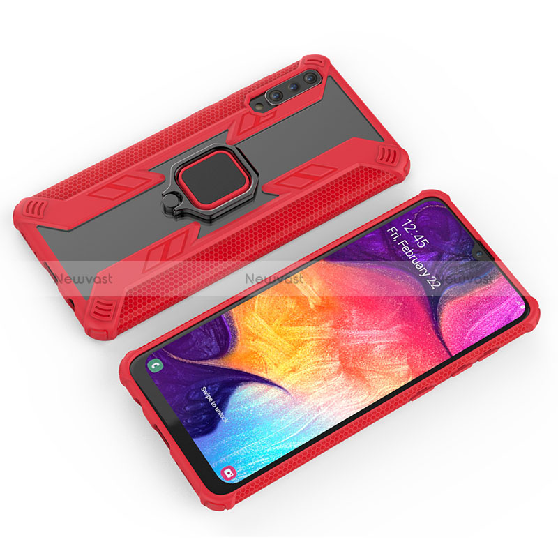 Silicone Matte Finish and Plastic Back Cover Case with Magnetic Finger Ring Stand KC4 for Samsung Galaxy A50