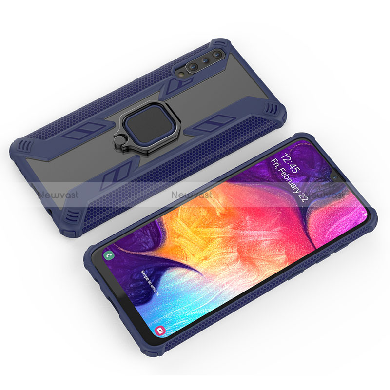 Silicone Matte Finish and Plastic Back Cover Case with Magnetic Finger Ring Stand KC4 for Samsung Galaxy A50