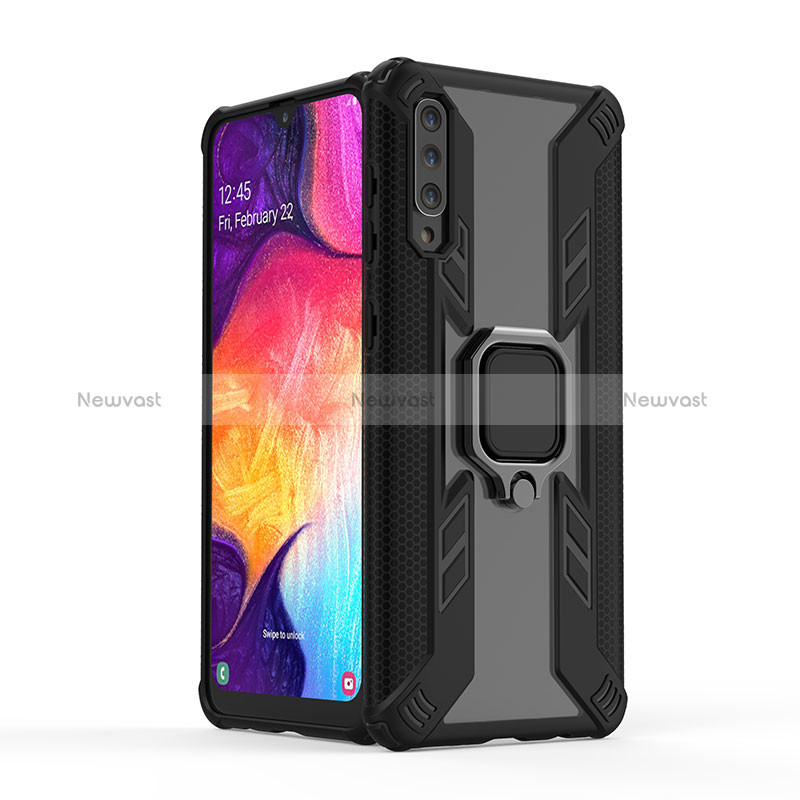 Silicone Matte Finish and Plastic Back Cover Case with Magnetic Finger Ring Stand KC4 for Samsung Galaxy A50