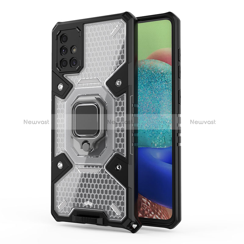 Silicone Matte Finish and Plastic Back Cover Case with Magnetic Finger Ring Stand KC4 for Samsung Galaxy A71 5G