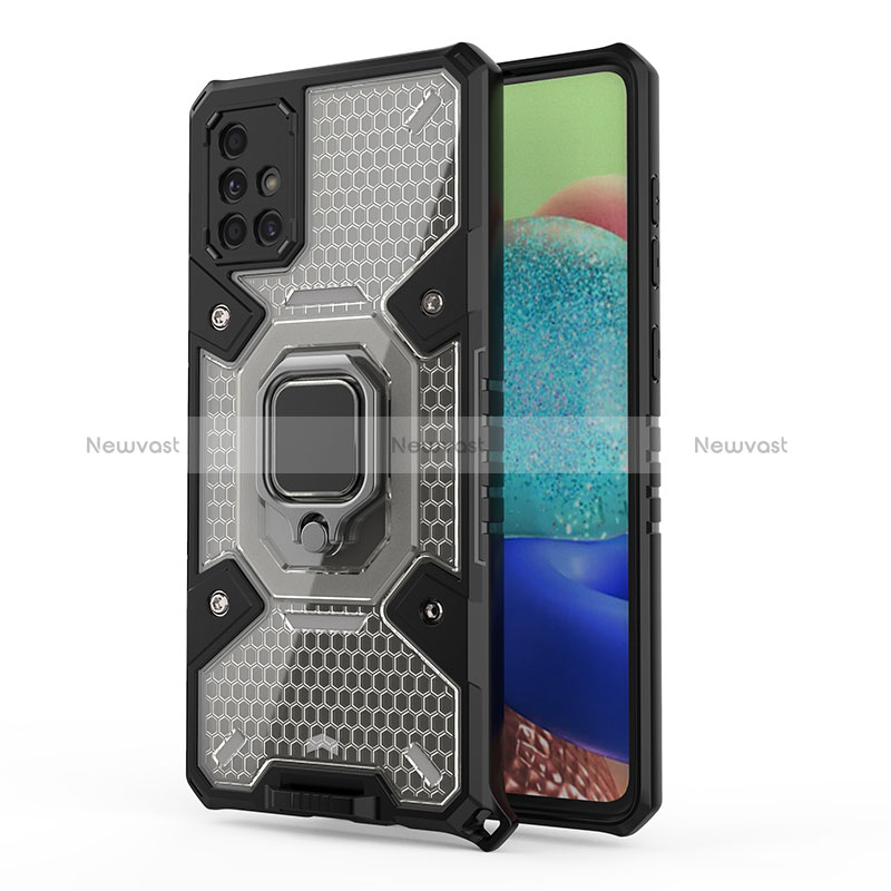 Silicone Matte Finish and Plastic Back Cover Case with Magnetic Finger Ring Stand KC4 for Samsung Galaxy A71 5G