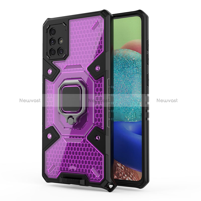 Silicone Matte Finish and Plastic Back Cover Case with Magnetic Finger Ring Stand KC4 for Samsung Galaxy A71 5G Purple