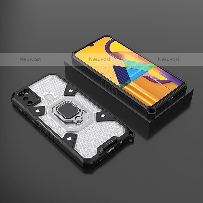 Silicone Matte Finish and Plastic Back Cover Case with Magnetic Finger Ring Stand KC4 for Samsung Galaxy M30s