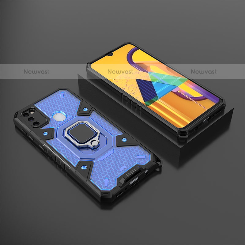 Silicone Matte Finish and Plastic Back Cover Case with Magnetic Finger Ring Stand KC4 for Samsung Galaxy M30s