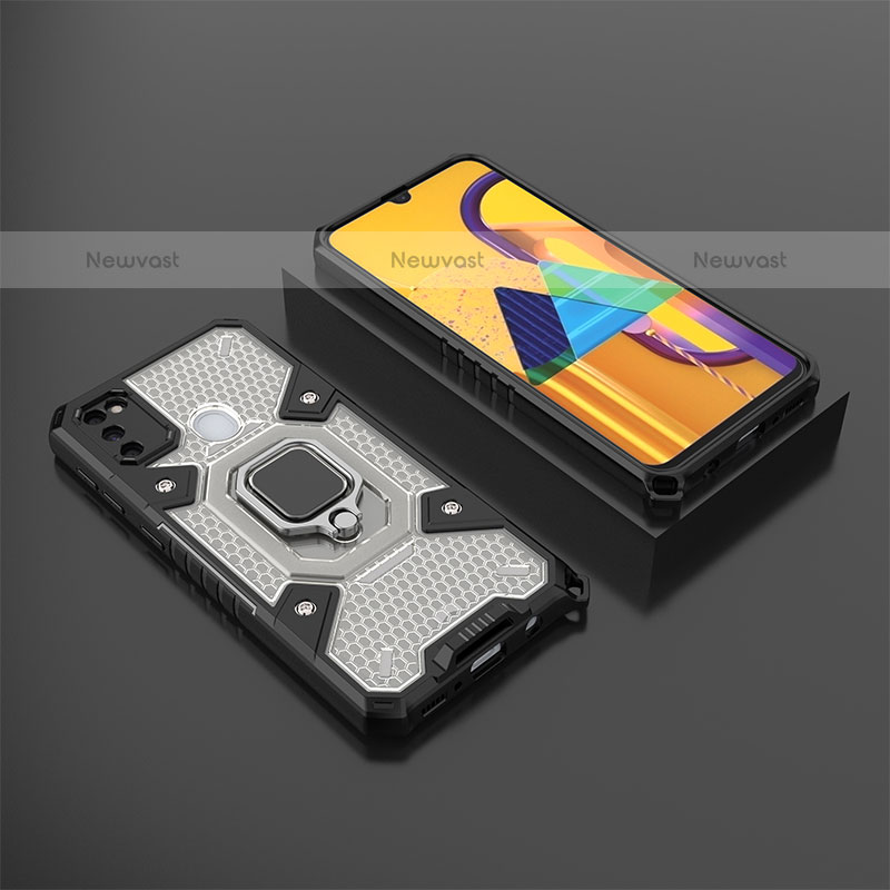 Silicone Matte Finish and Plastic Back Cover Case with Magnetic Finger Ring Stand KC4 for Samsung Galaxy M30s