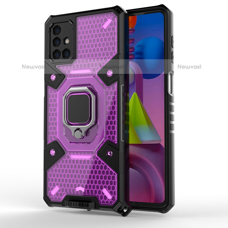 Silicone Matte Finish and Plastic Back Cover Case with Magnetic Finger Ring Stand KC4 for Samsung Galaxy M51 Purple