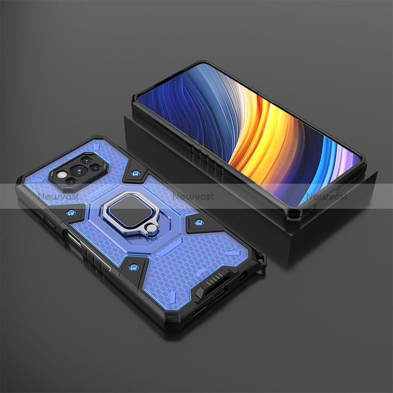 Silicone Matte Finish and Plastic Back Cover Case with Magnetic Finger Ring Stand KC4 for Xiaomi Poco X3 NFC