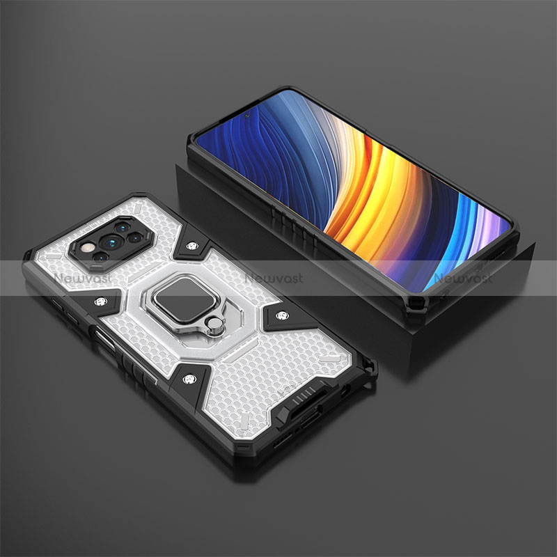 Silicone Matte Finish and Plastic Back Cover Case with Magnetic Finger Ring Stand KC4 for Xiaomi Poco X3 Pro