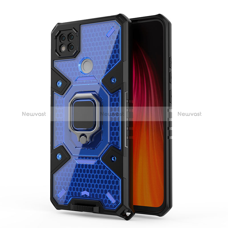 Silicone Matte Finish and Plastic Back Cover Case with Magnetic Finger Ring Stand KC4 for Xiaomi Redmi 9 India