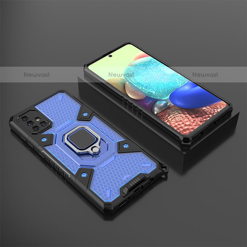 Silicone Matte Finish and Plastic Back Cover Case with Magnetic Finger Ring Stand KC5 for Samsung Galaxy A71 4G A715