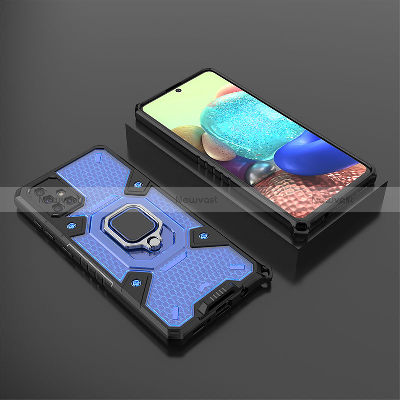 Silicone Matte Finish and Plastic Back Cover Case with Magnetic Finger Ring Stand KC5 for Samsung Galaxy A71 5G