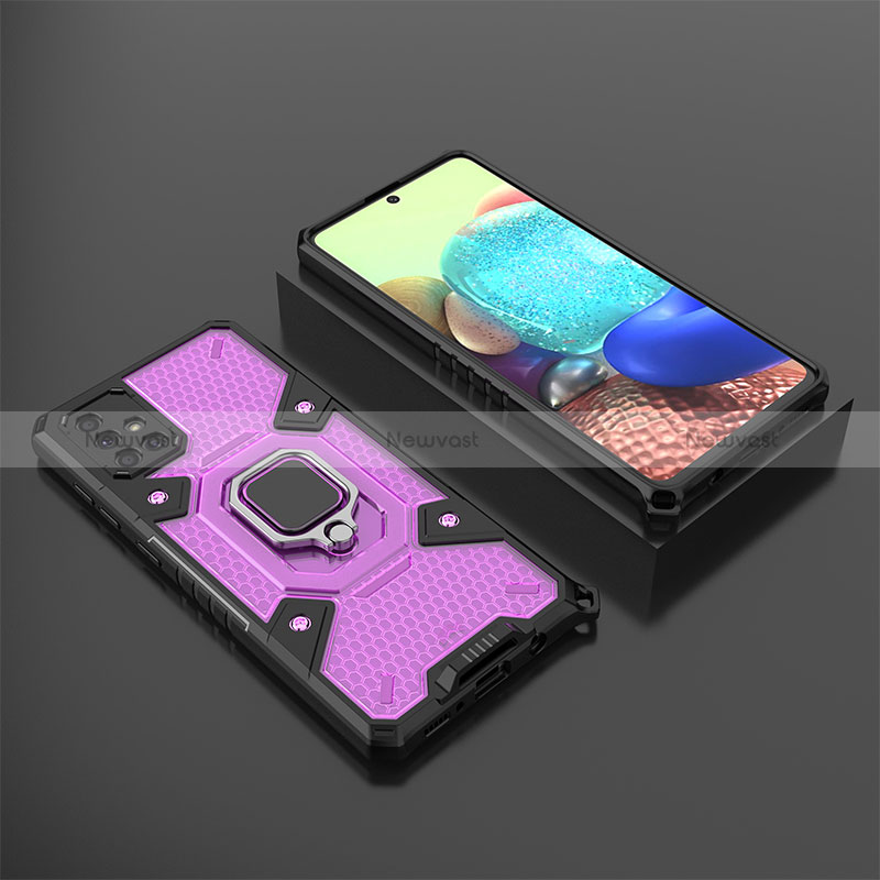 Silicone Matte Finish and Plastic Back Cover Case with Magnetic Finger Ring Stand KC5 for Samsung Galaxy A71 5G