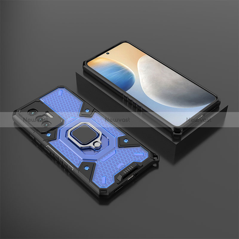Silicone Matte Finish and Plastic Back Cover Case with Magnetic Finger Ring Stand KC5 for Vivo X70 5G