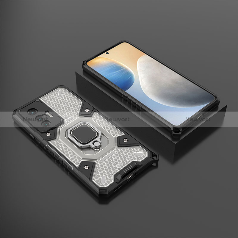 Silicone Matte Finish and Plastic Back Cover Case with Magnetic Finger Ring Stand KC5 for Vivo X70 5G