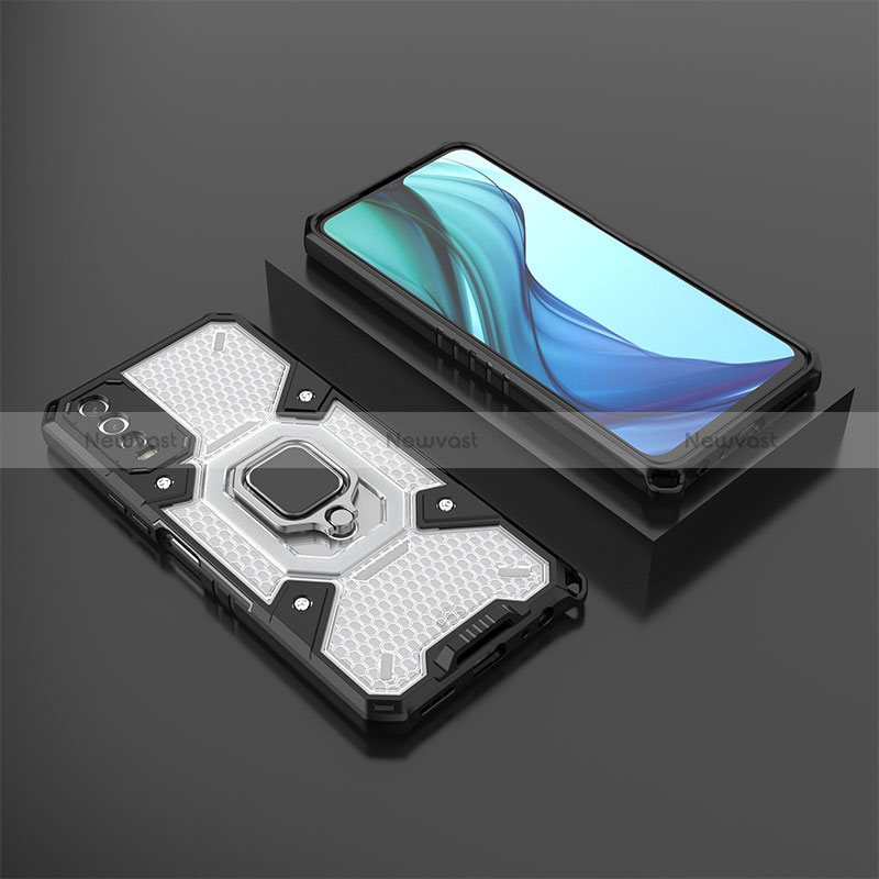 Silicone Matte Finish and Plastic Back Cover Case with Magnetic Finger Ring Stand KC5 for Vivo Y11s