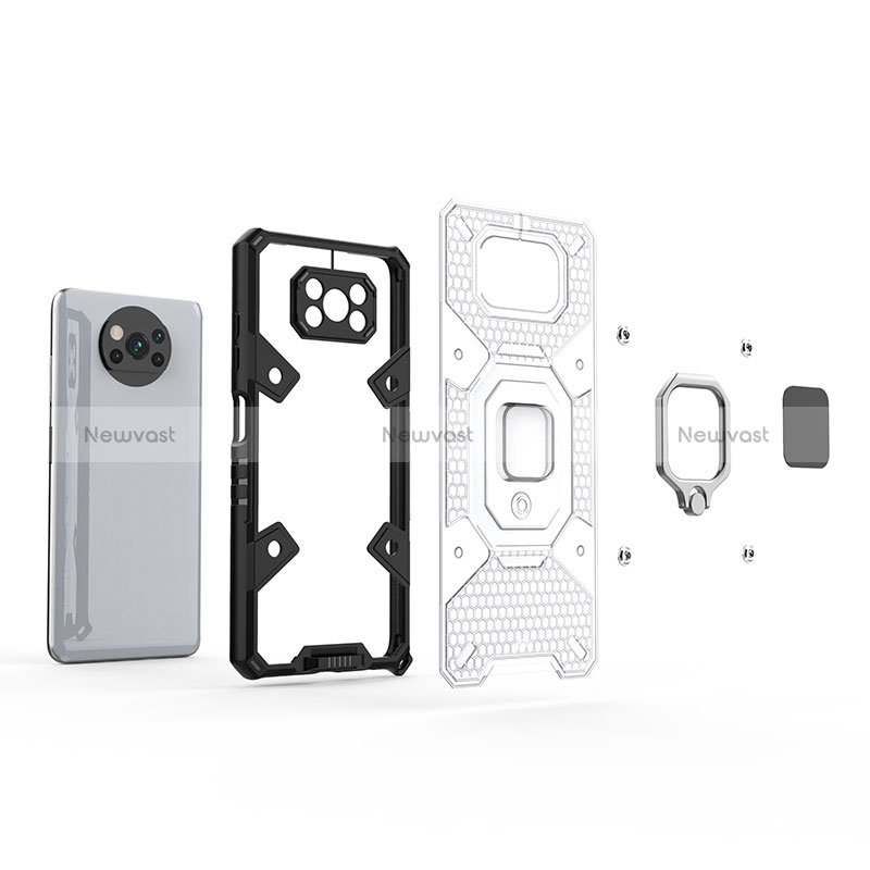 Silicone Matte Finish and Plastic Back Cover Case with Magnetic Finger Ring Stand KC5 for Xiaomi Poco X3 NFC