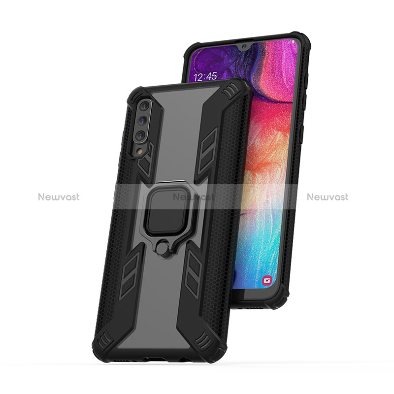 Silicone Matte Finish and Plastic Back Cover Case with Magnetic Finger Ring Stand KC6 for Samsung Galaxy A30S