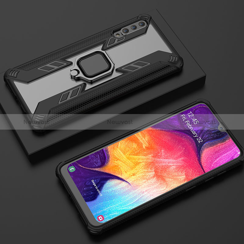 Silicone Matte Finish and Plastic Back Cover Case with Magnetic Finger Ring Stand KC6 for Samsung Galaxy A50