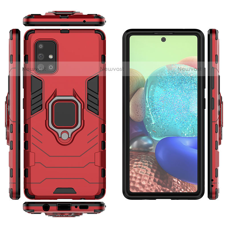 Silicone Matte Finish and Plastic Back Cover Case with Magnetic Finger Ring Stand KC6 for Samsung Galaxy A71 4G A715