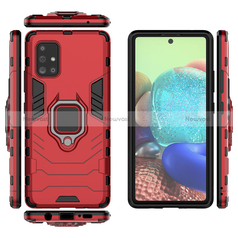 Silicone Matte Finish and Plastic Back Cover Case with Magnetic Finger Ring Stand KC6 for Samsung Galaxy A71 5G