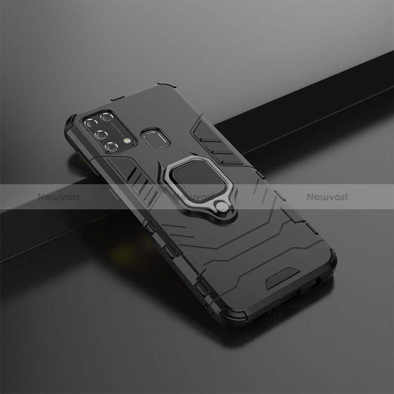 Silicone Matte Finish and Plastic Back Cover Case with Magnetic Finger Ring Stand KC6 for Samsung Galaxy M21s
