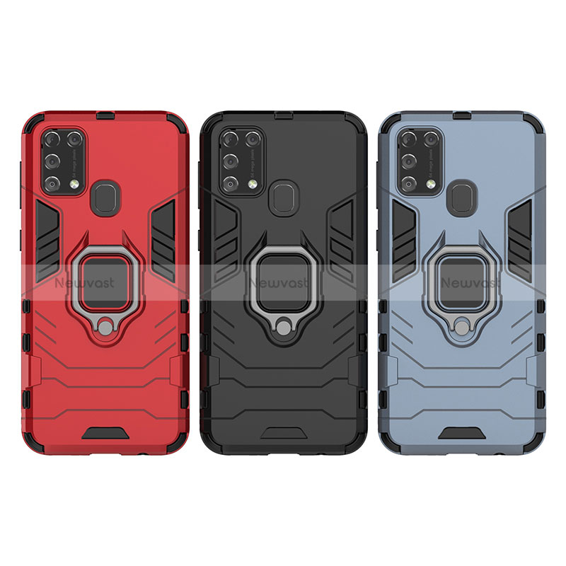 Silicone Matte Finish and Plastic Back Cover Case with Magnetic Finger Ring Stand KC6 for Samsung Galaxy M31 Prime Edition