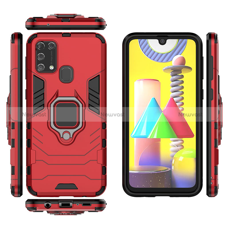 Silicone Matte Finish and Plastic Back Cover Case with Magnetic Finger Ring Stand KC6 for Samsung Galaxy M31 Prime Edition