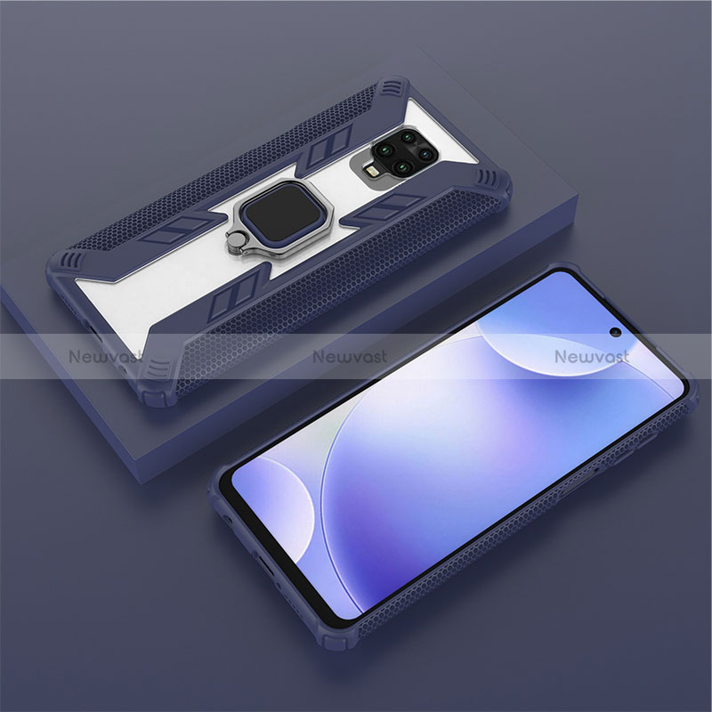 Silicone Matte Finish and Plastic Back Cover Case with Magnetic Finger Ring Stand KC6 for Xiaomi Redmi Note 9 Pro