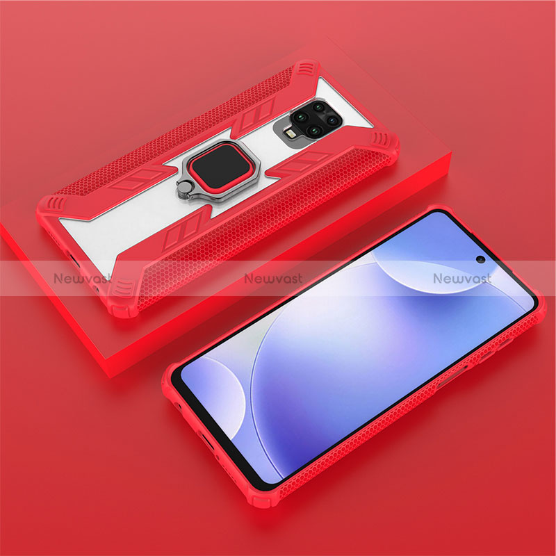 Silicone Matte Finish and Plastic Back Cover Case with Magnetic Finger Ring Stand KC6 for Xiaomi Redmi Note 9 Pro Max