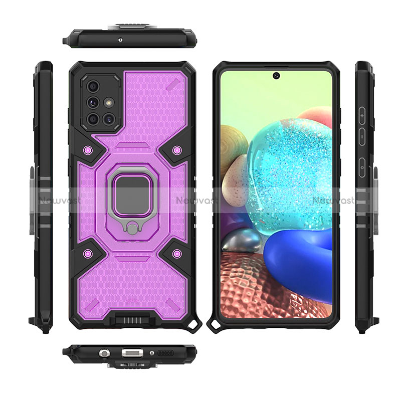 Silicone Matte Finish and Plastic Back Cover Case with Magnetic Finger Ring Stand KC7 for Samsung Galaxy A71 5G