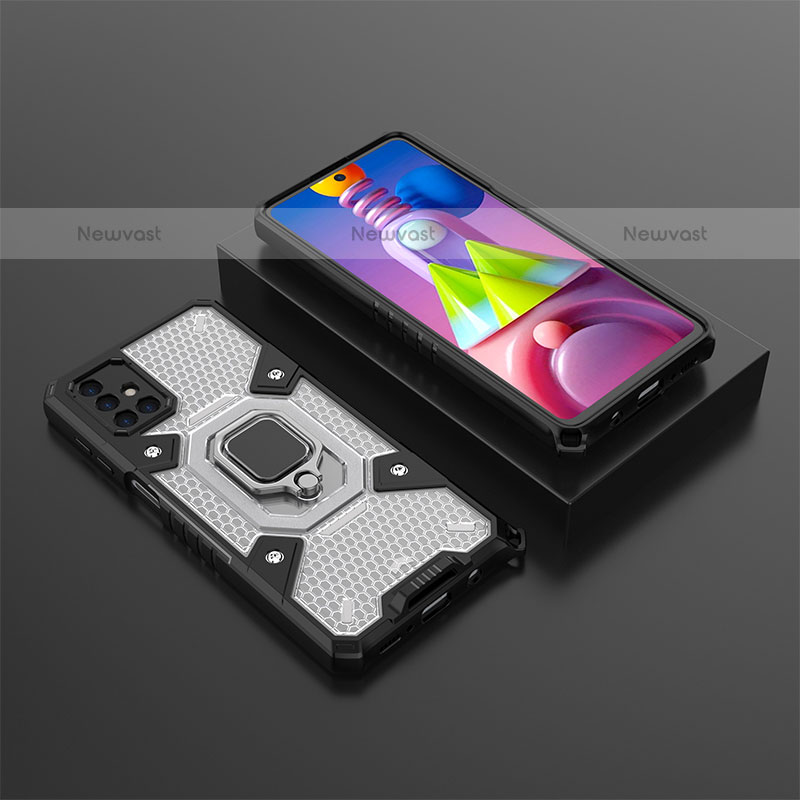 Silicone Matte Finish and Plastic Back Cover Case with Magnetic Finger Ring Stand KC7 for Samsung Galaxy M51
