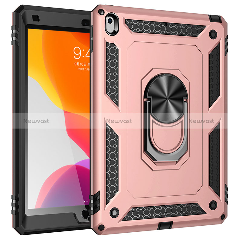 Silicone Matte Finish and Plastic Back Cover Case with Magnetic Finger Ring Stand MQ1 for Apple iPad 10.2 (2020)