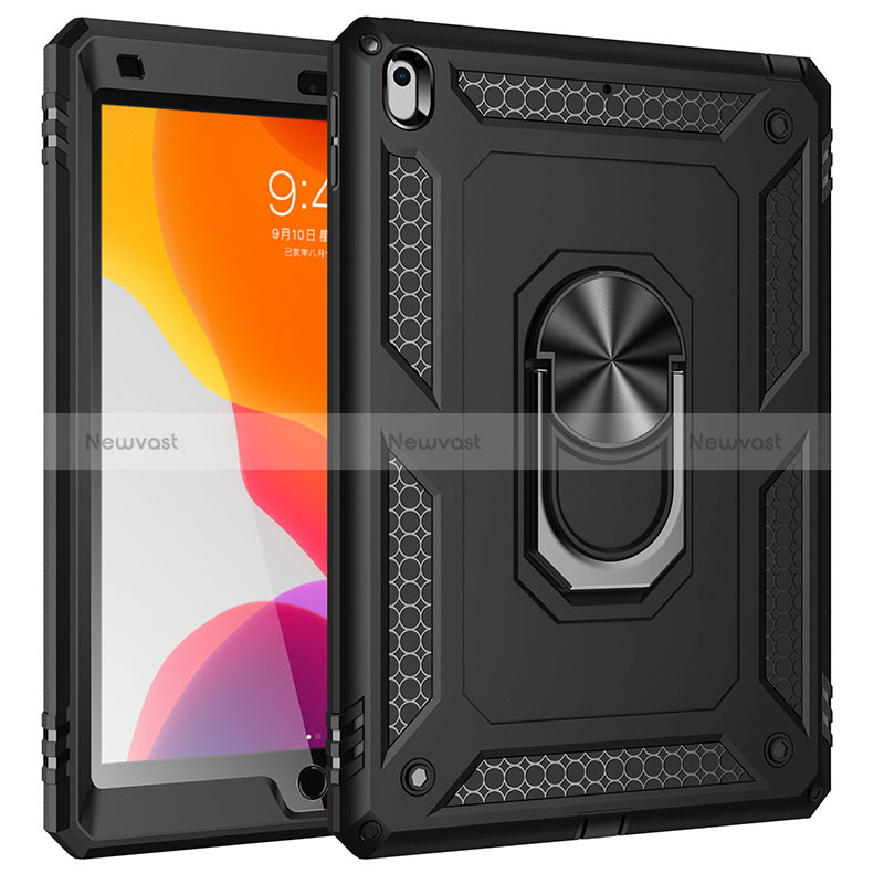 Silicone Matte Finish and Plastic Back Cover Case with Magnetic Finger Ring Stand MQ1 for Apple iPad 10.2 (2020)