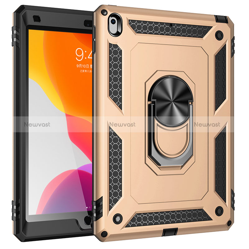 Silicone Matte Finish and Plastic Back Cover Case with Magnetic Finger Ring Stand MQ1 for Apple iPad 10.2 (2020) Gold