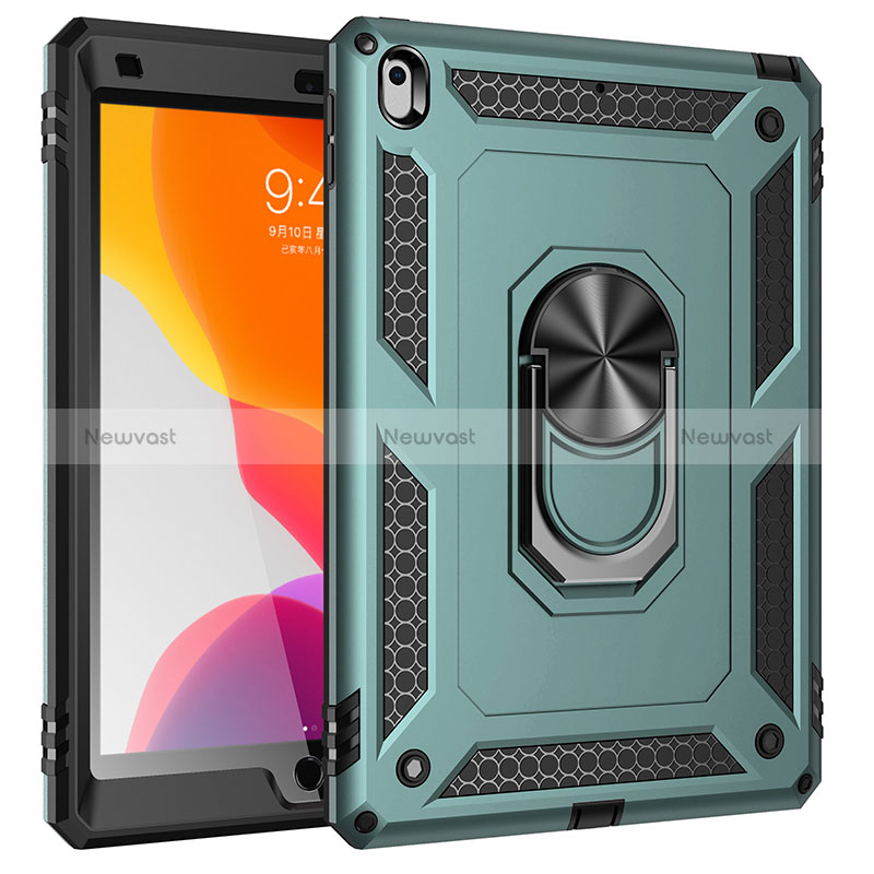 Silicone Matte Finish and Plastic Back Cover Case with Magnetic Finger Ring Stand MQ1 for Apple iPad 10.2 (2020) Green