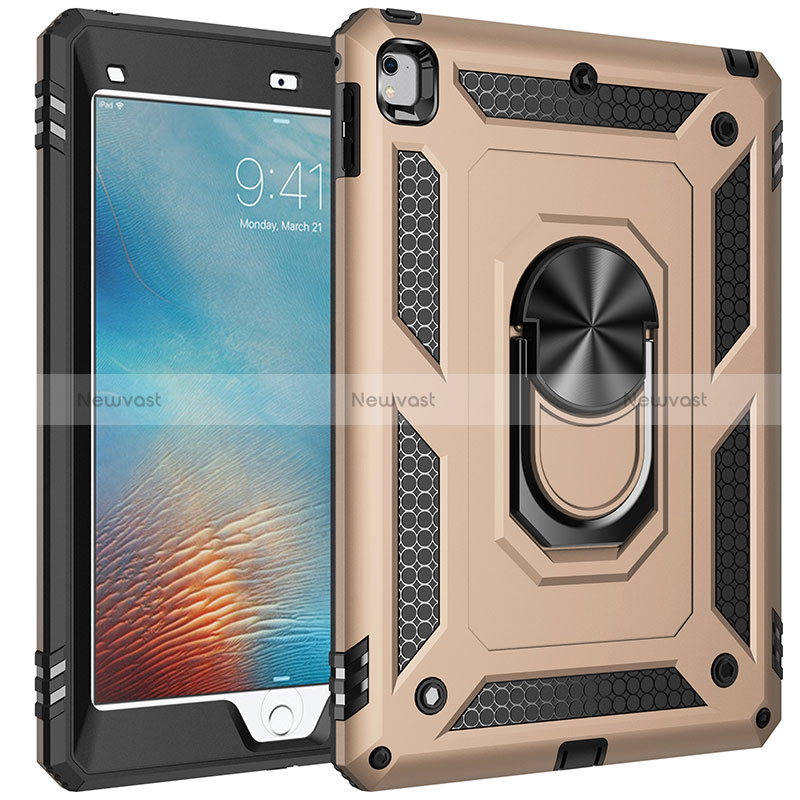 Silicone Matte Finish and Plastic Back Cover Case with Magnetic Finger Ring Stand MQ1 for Apple iPad Air 2 Gold