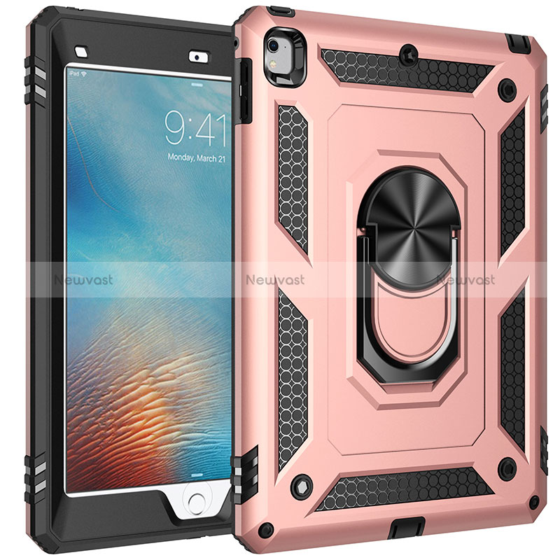 Silicone Matte Finish and Plastic Back Cover Case with Magnetic Finger Ring Stand MQ1 for Apple iPad Air 2 Rose Gold