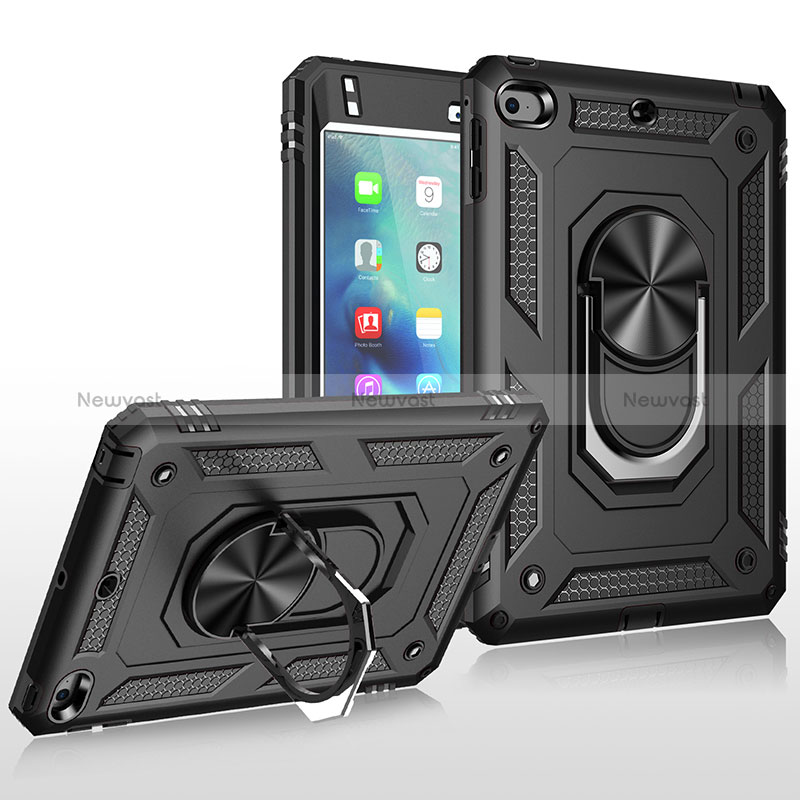 Silicone Matte Finish and Plastic Back Cover Case with Magnetic Finger Ring Stand MQ1 for Apple iPad Mini 4