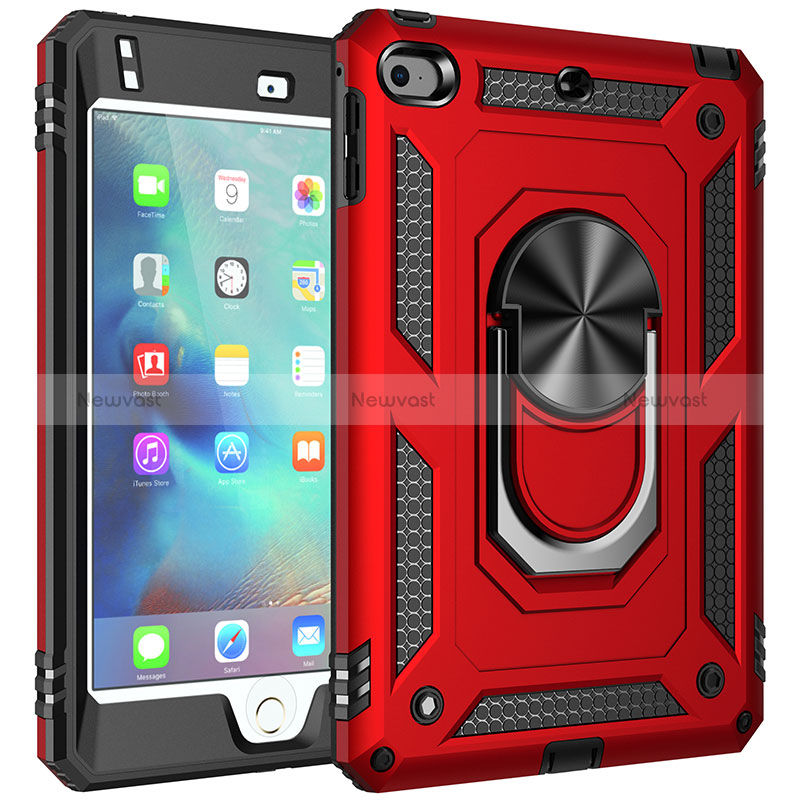 Silicone Matte Finish and Plastic Back Cover Case with Magnetic Finger Ring Stand MQ1 for Apple iPad Mini 4