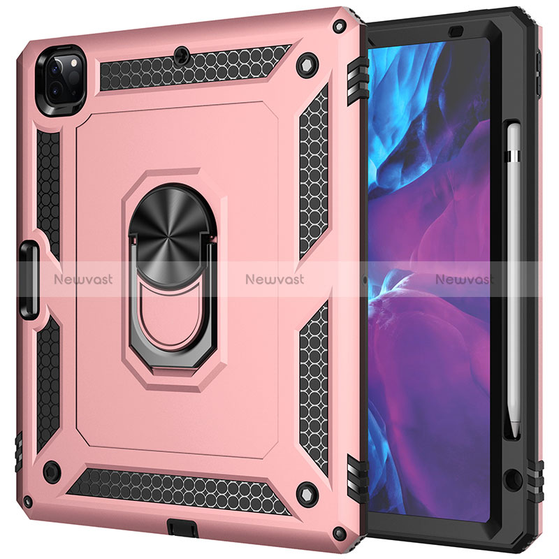 Silicone Matte Finish and Plastic Back Cover Case with Magnetic Finger Ring Stand MQ1 for Apple iPad Pro 12.9 (2020)