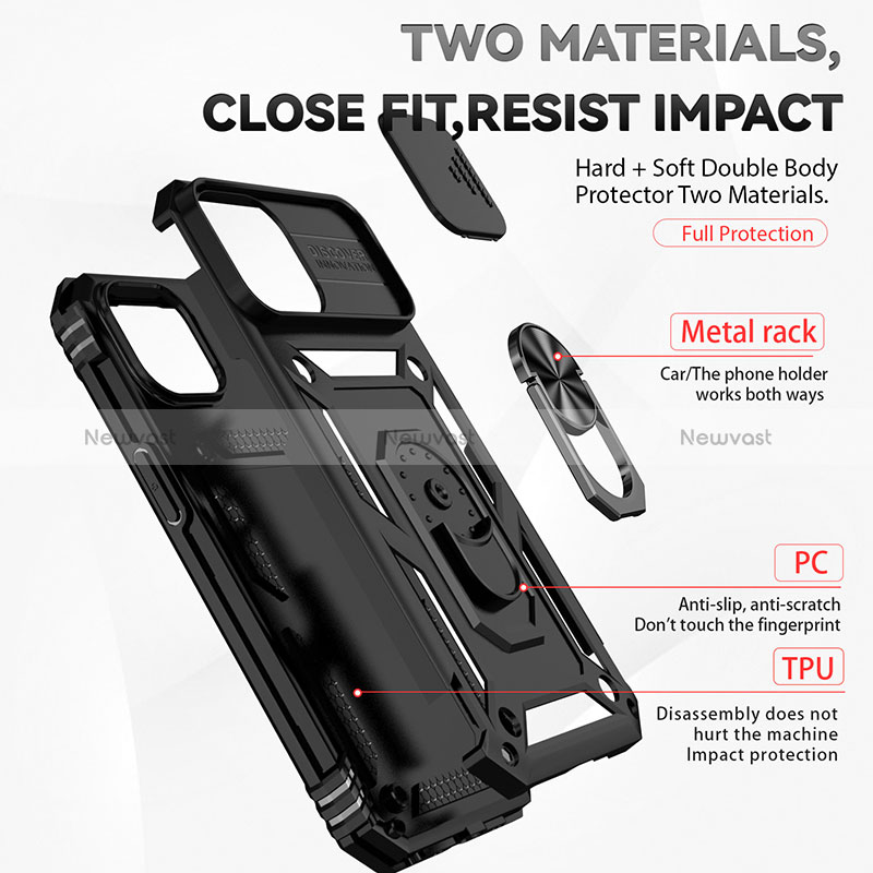 Silicone Matte Finish and Plastic Back Cover Case with Magnetic Finger Ring Stand MQ1 for Apple iPhone 13