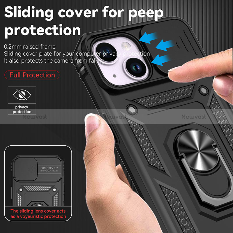 Silicone Matte Finish and Plastic Back Cover Case with Magnetic Finger Ring Stand MQ1 for Apple iPhone 13
