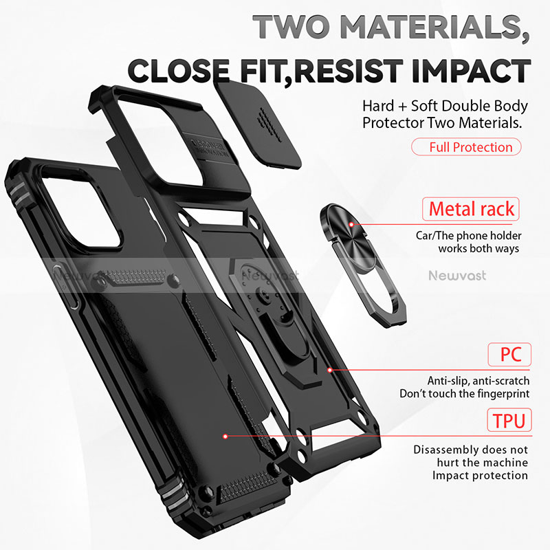 Silicone Matte Finish and Plastic Back Cover Case with Magnetic Finger Ring Stand MQ1 for Apple iPhone 13 Pro Max