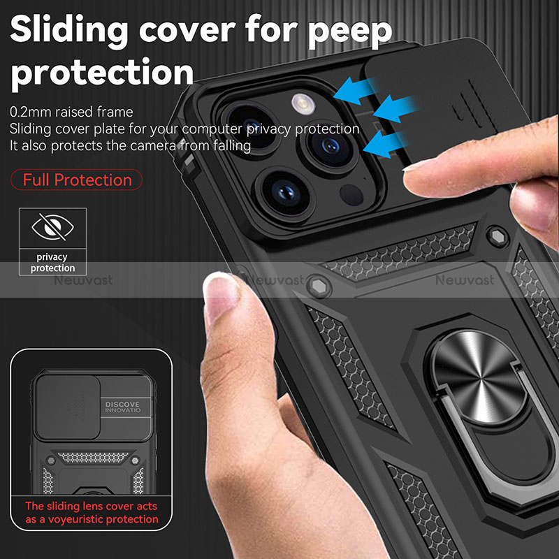 Silicone Matte Finish and Plastic Back Cover Case with Magnetic Finger Ring Stand MQ1 for Apple iPhone 13 Pro Max